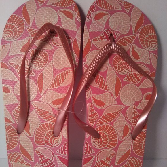 Juncture Women's Flip Flop Sandals Color Pink Seashells Size XL 11/12 NWOT - Picture 1 of 6